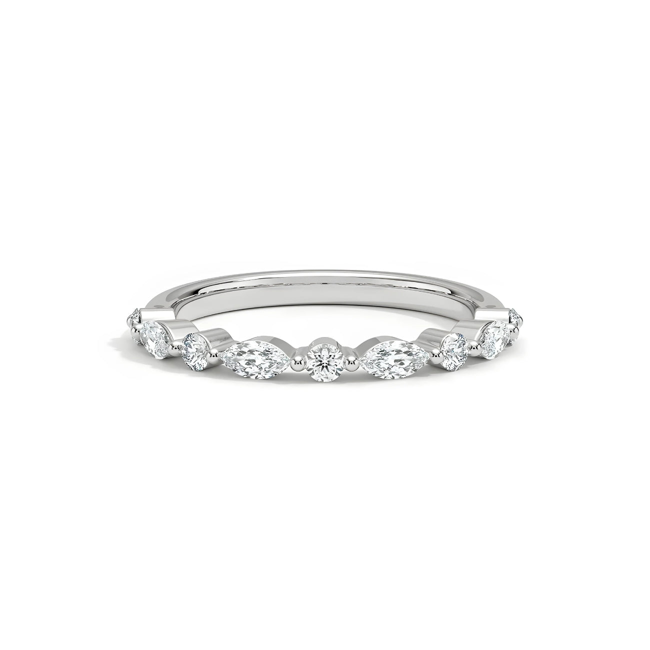Sally Marquise & Round Eternity Wedding Band Half Way