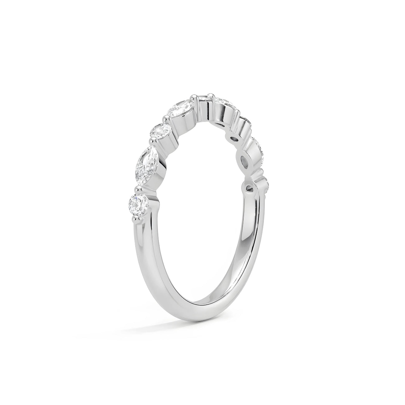 Sally Marquise & Round Eternity Wedding Band Half Way