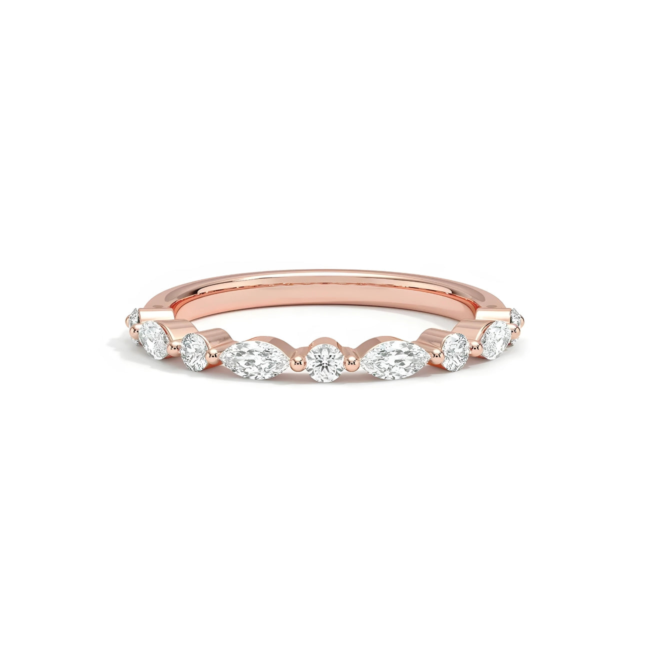 Sally Marquise & Round Eternity Wedding Band Half Way