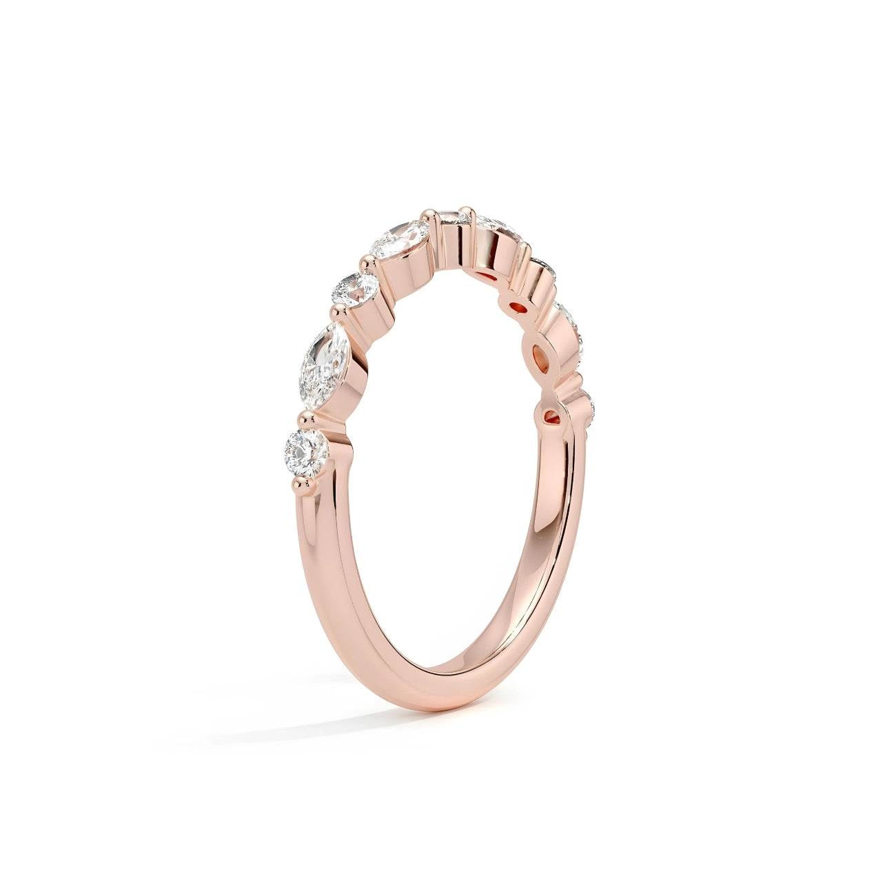 Sally Marquise & Round Eternity Wedding Band Half Way