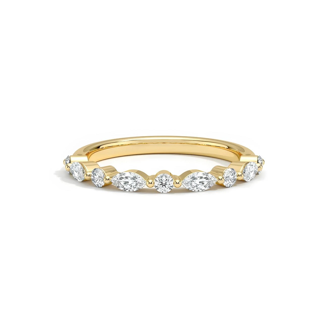 Sally Marquise & Round Eternity Wedding Band Half Way
