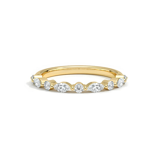 Sally Marquise & Round Eternity Wedding Band Half Way