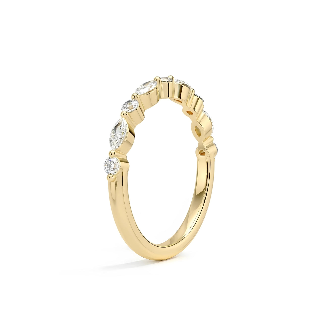 Sally Marquise & Round Eternity Wedding Band Half Way