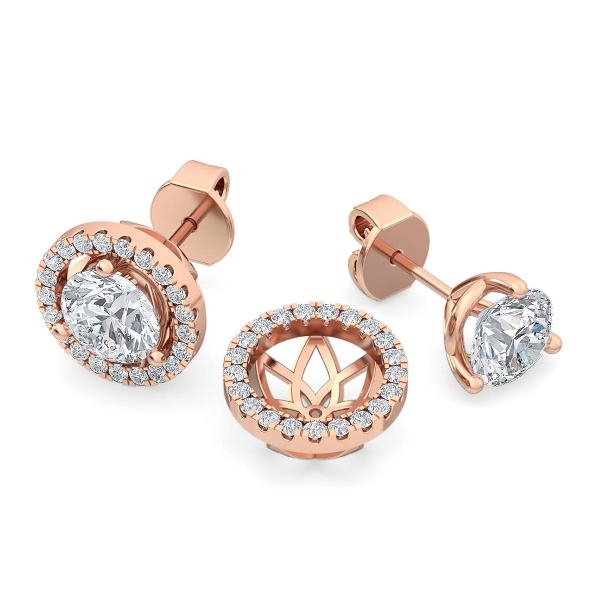 Rose Gold / 1.22ct Lab Grown Diamond Halo Earrings