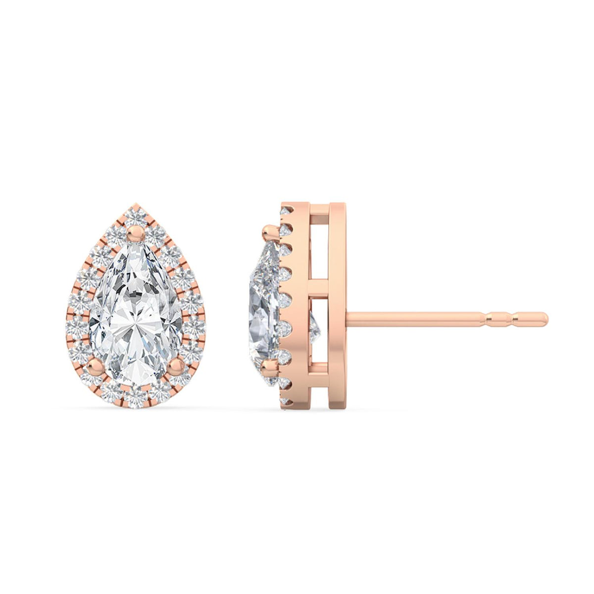 Rose Gold / 1.18ct Lab Grown Diamond Halo Earrings