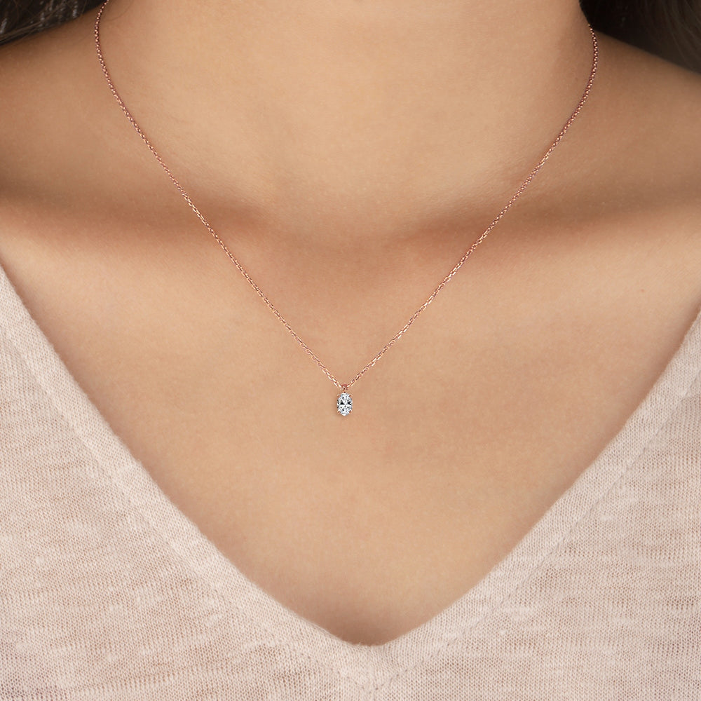 Rose Gold / Oval Lab Grown Diamond Solitaire Pendant