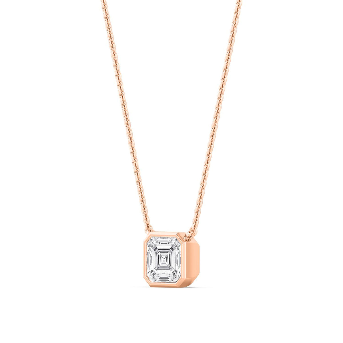 Rose Gold / Asscher Lab Grown Diamond Bezel Necklace