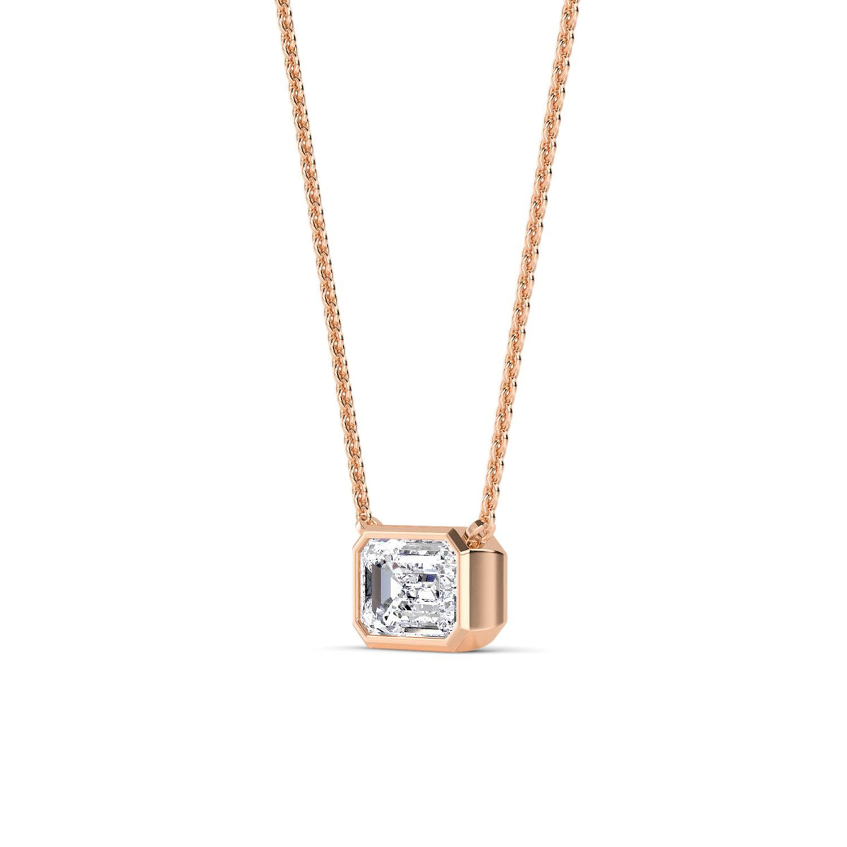 Rose Gold / Emerald Lab Grown Diamond Bezel Necklace