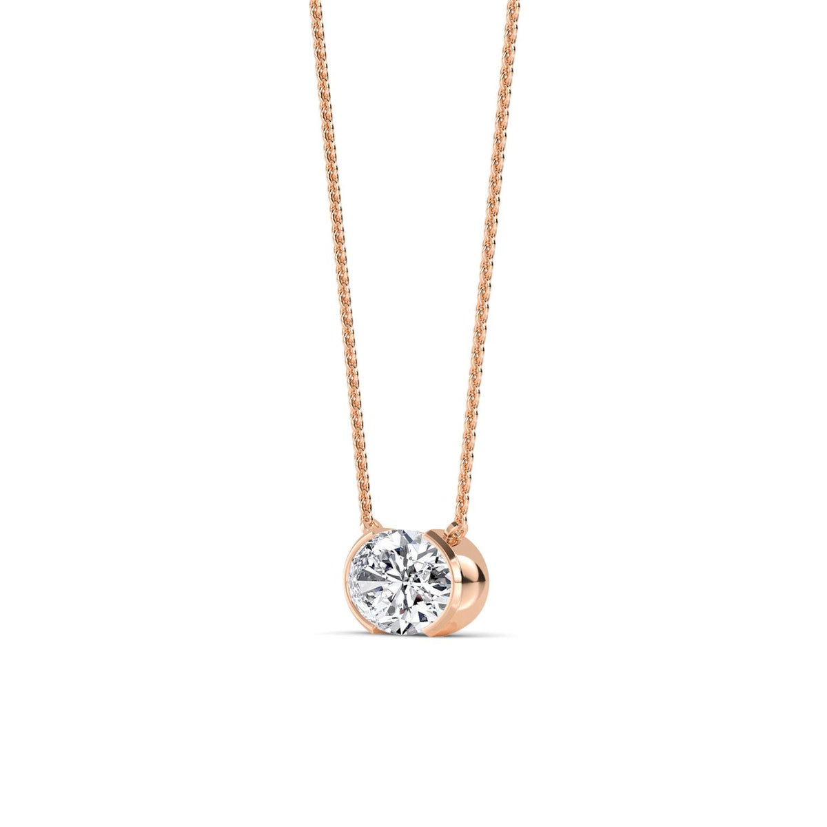 Rose Gold / Oval Lab Grown Diamond Bezel Necklace