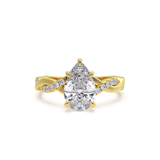 18K Yellow Gold / Pear – Yasmine – Pear Twist engagement ring, front view