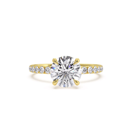 18k Yellow Gold / Round – Autumn – 4 Claw Pavé W/ Crown Halo engagement ring, front view
