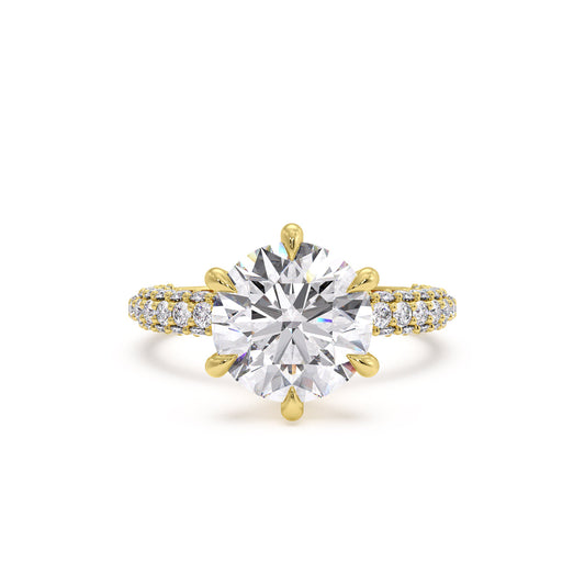 18k Yellow Gold / Round – Aurora – Triple Pavé engagement ring, front view