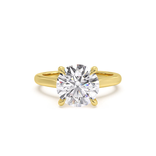 18k Yellow Gold / Round – Amaya – Cathedral Solitaire engagement ring, front view