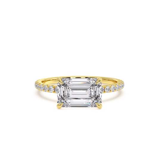 18K Yellow Gold / Emerald – Brooke – East West Emerald Pavé engagement ring, front view