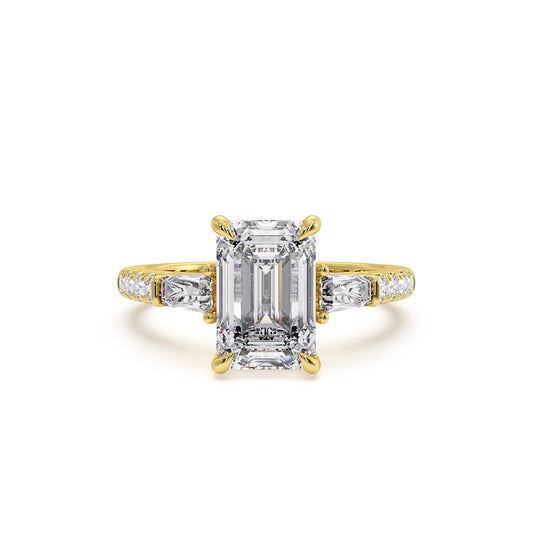 18k Yellow Gold / Emerald – Eva – Emerald Trilogy engagement ring, front view