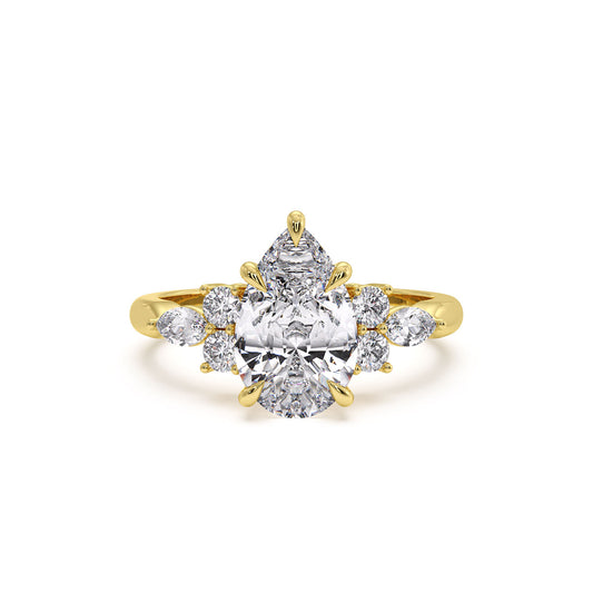 18K Yellow Gold / Pear – Layla – Trilogy Pear engagement ring, front view