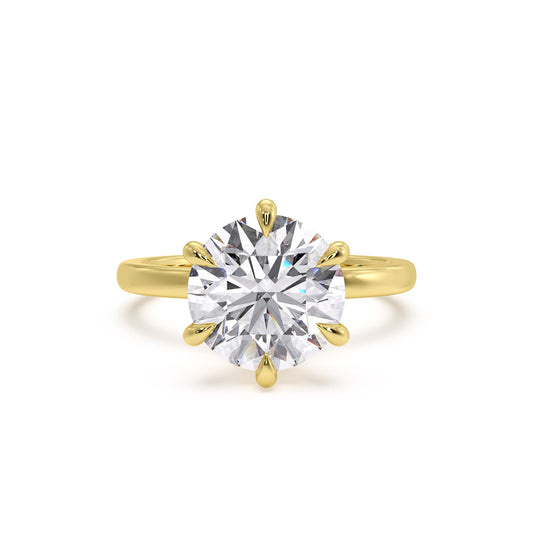 18k Yellow Gold / Round – Valentina – 6 Claw Solitaire engagement ring, front view