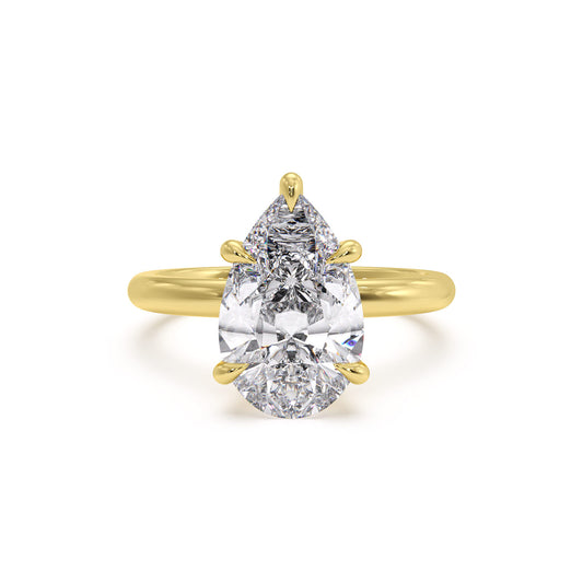 18k Yellow Gold / Pear – Serenity – Low Set Solitaire engagement ring, front view
