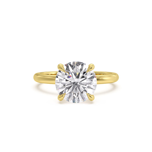 18k Yellow Gold / Round – Aya – Solitaire W/ Hidden Halo engagement ring, front view
