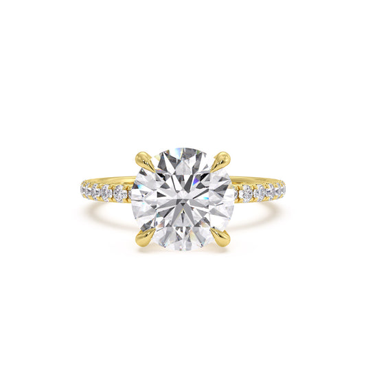 18k Yellow Gold / Round – Zara – 4 Claw Pavé engagement ring, front view
