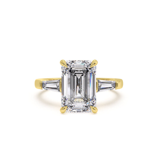 18K Yellow Gold / Emerald – Amelia – Emerald Trilogy engagement ring, front view