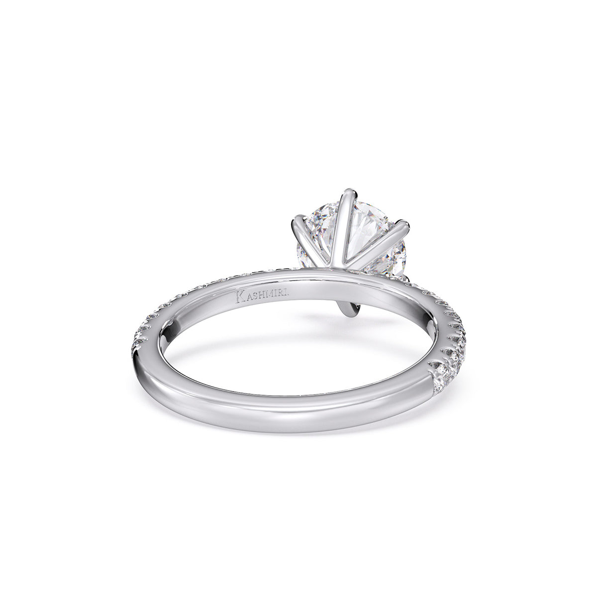 18k White Gold / Round - Aiyla - 6 Claw Pave - Back View