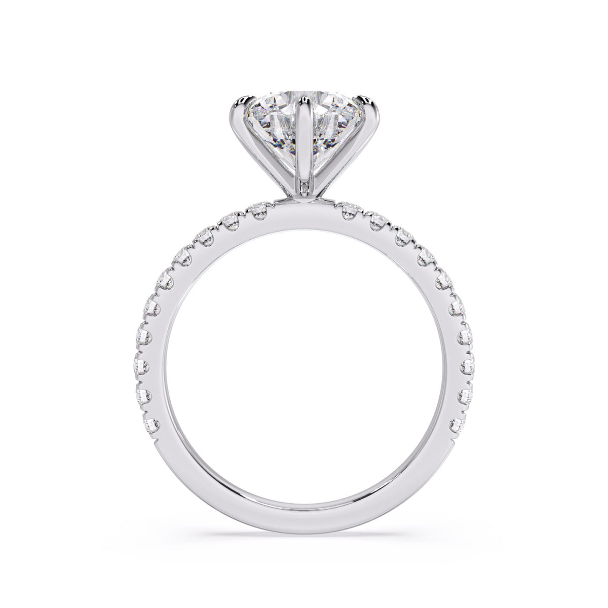 18k White Gold / Round - Aiyla - 6 Claw Pave - Elevation View
