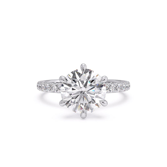 18k White Gold / Round - Aiyla - 6 Claw Pave - Front View