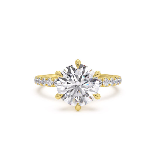 18k Yellow Gold / Round - Aiyla - 6 Claw Pave - Front View