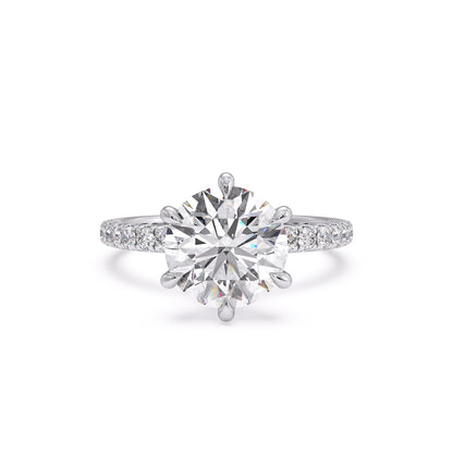 Platinum / Round - Aiyla - 6 Claw Pave - Front View