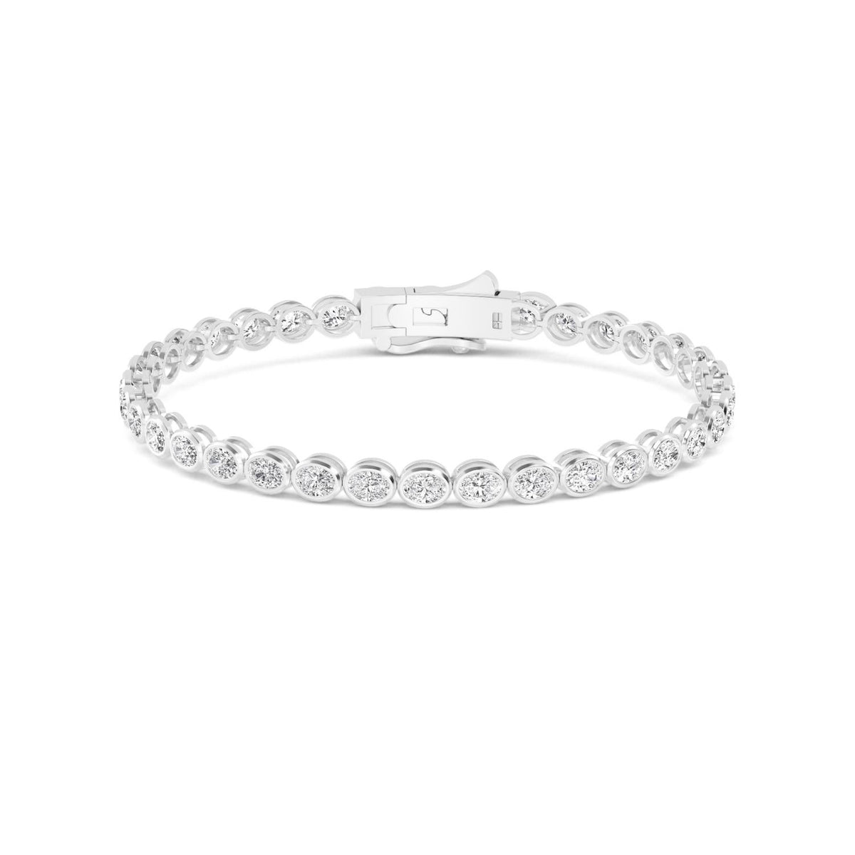 White Gold / Oval Lab Grown Diamond Bezel Bracelet