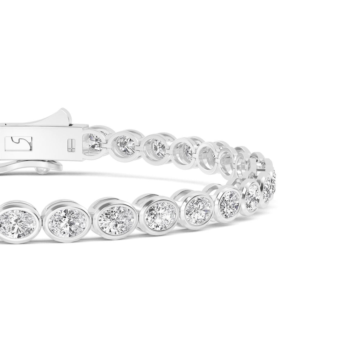 White Gold / Oval Lab Grown Diamond Bezel Bracelet