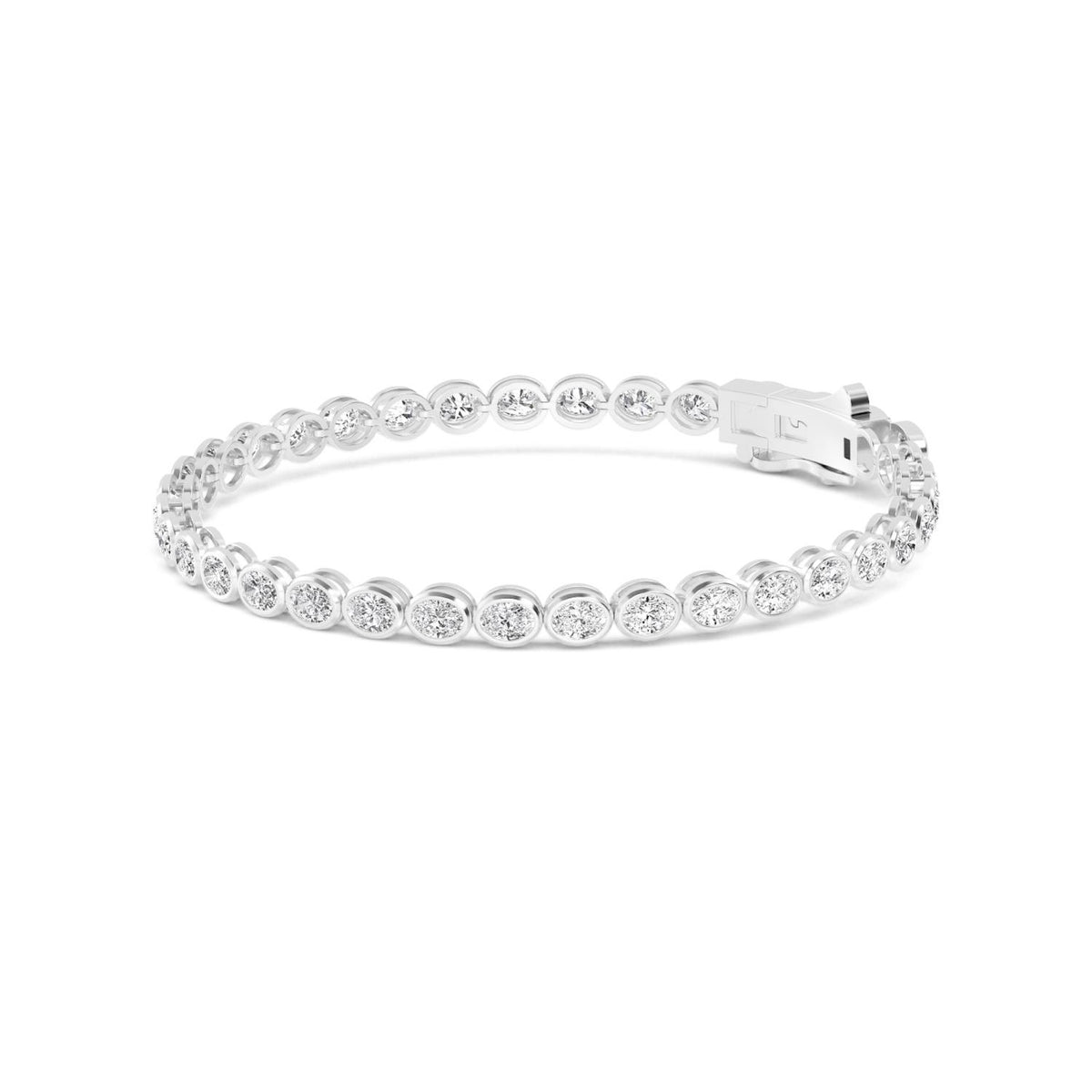 White Gold / Oval Lab Grown Diamond Bezel Bracelet