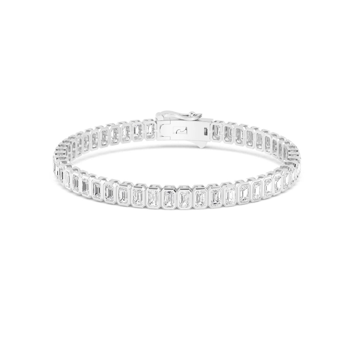 White Gold / Emerald Bezel Lab Grown Diamond Tennis Bracelet