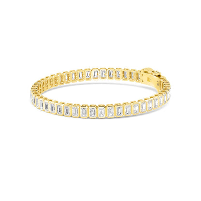 Yellow Gold / Emerald Bezel Lab Grown Diamond Tennis Bracelet