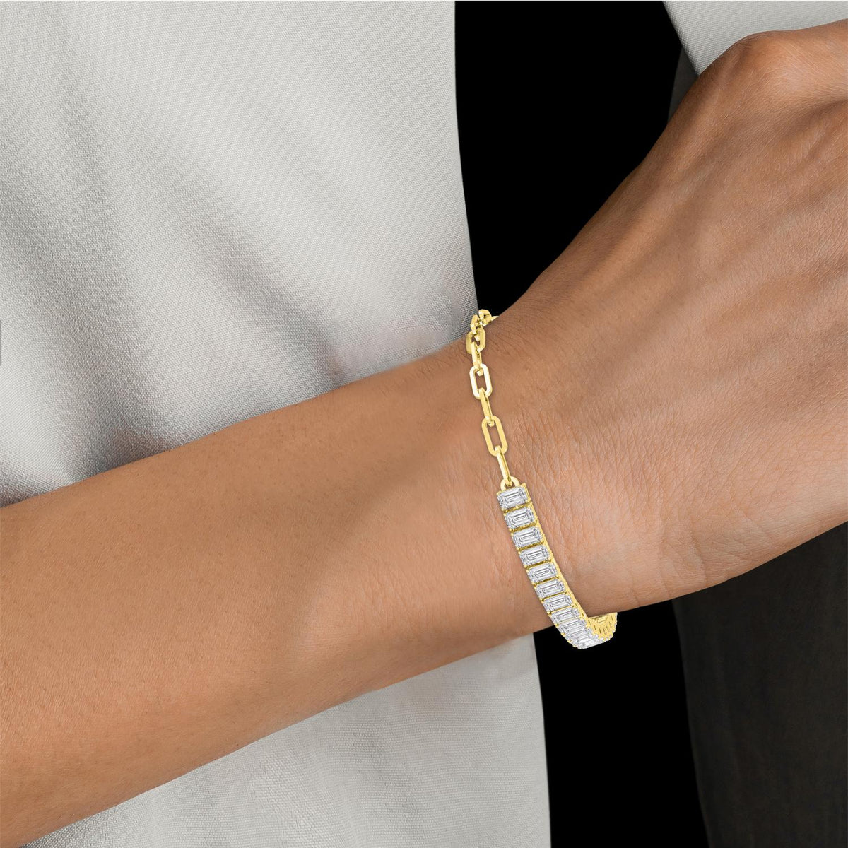 Yellow Gold / 8.31ct Lab Grown Diamond Paper Clip Bracelet