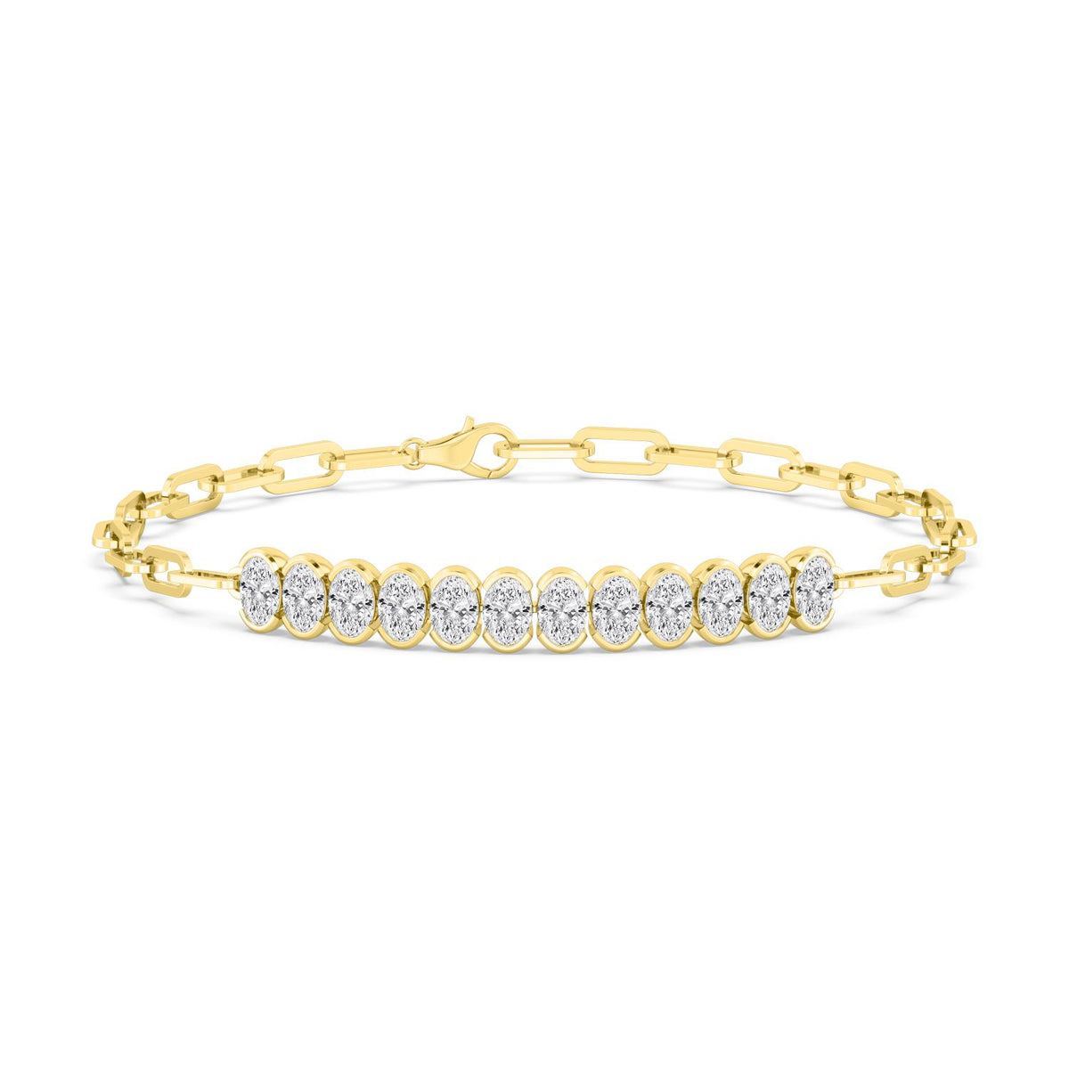 Yellow Gold / 3.96ct Lab Grown Diamond Paper Clip Bracelet