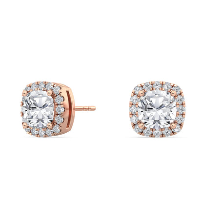 Rose Gold / 1.52ct Lab Grown Diamond Halo Earrings