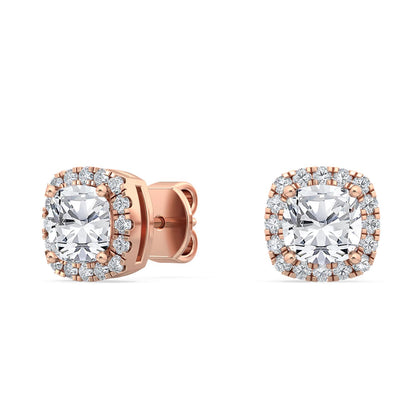 Rose Gold / 1.52ct Lab Grown Diamond Halo Earrings