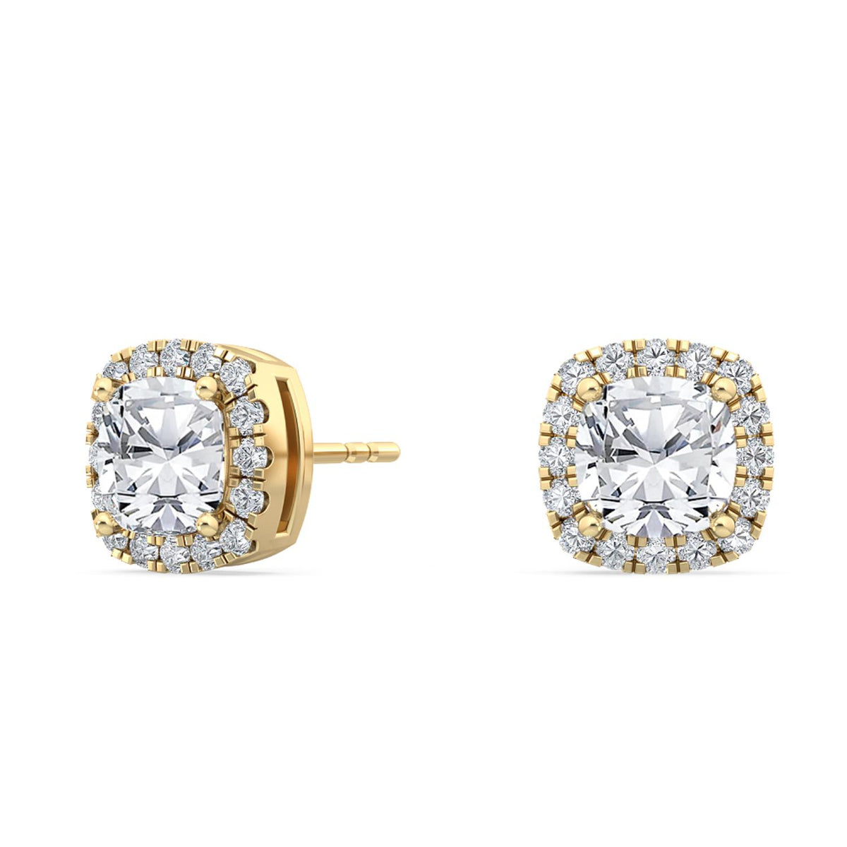 Yellow Gold / 1.52ct Lab Grown Diamond Halo Earrings