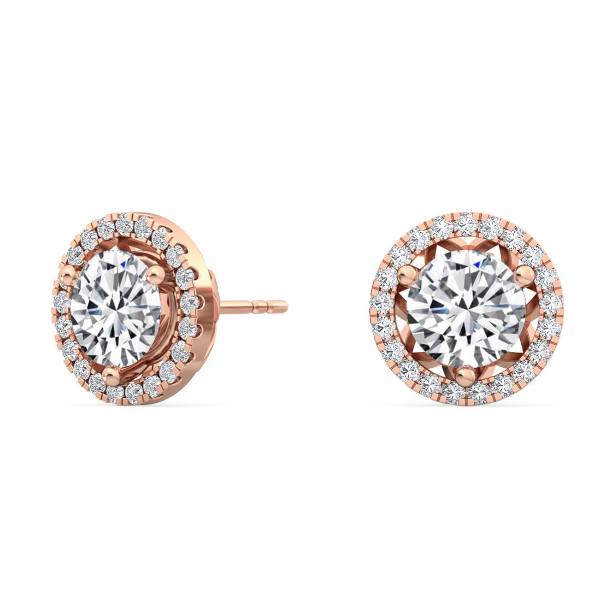 Rose Gold / 1.22ct Lab Grown Diamond Halo Earrings