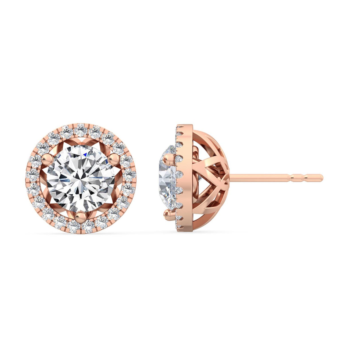 Rose Gold / 1.22ct Lab Grown Diamond Halo Earrings