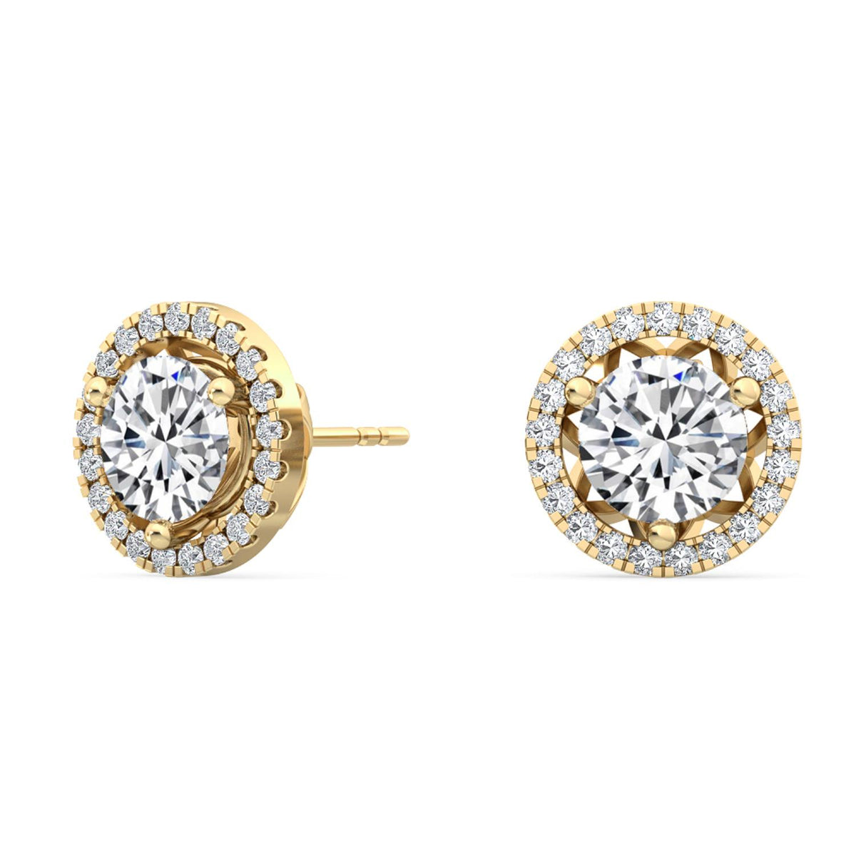 Yellow Gold / 1.22ct Lab Grown Diamond Halo Earrings