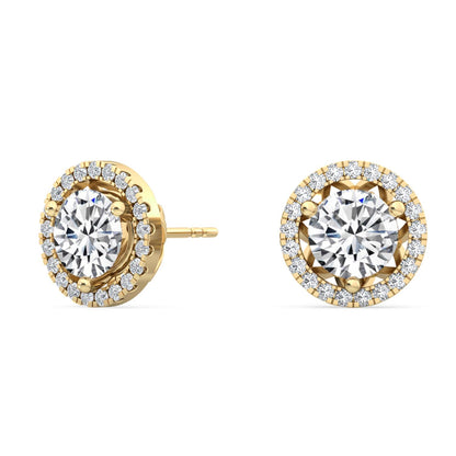 Yellow Gold / 1.22ct Lab Grown Diamond Halo Earrings