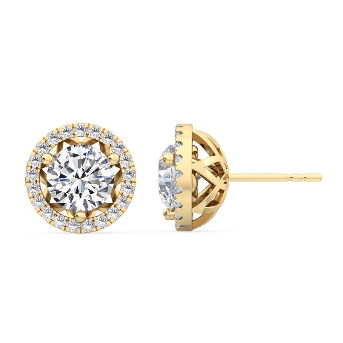 Yellow Gold / 1.22ct Lab Grown Diamond Halo Earrings
