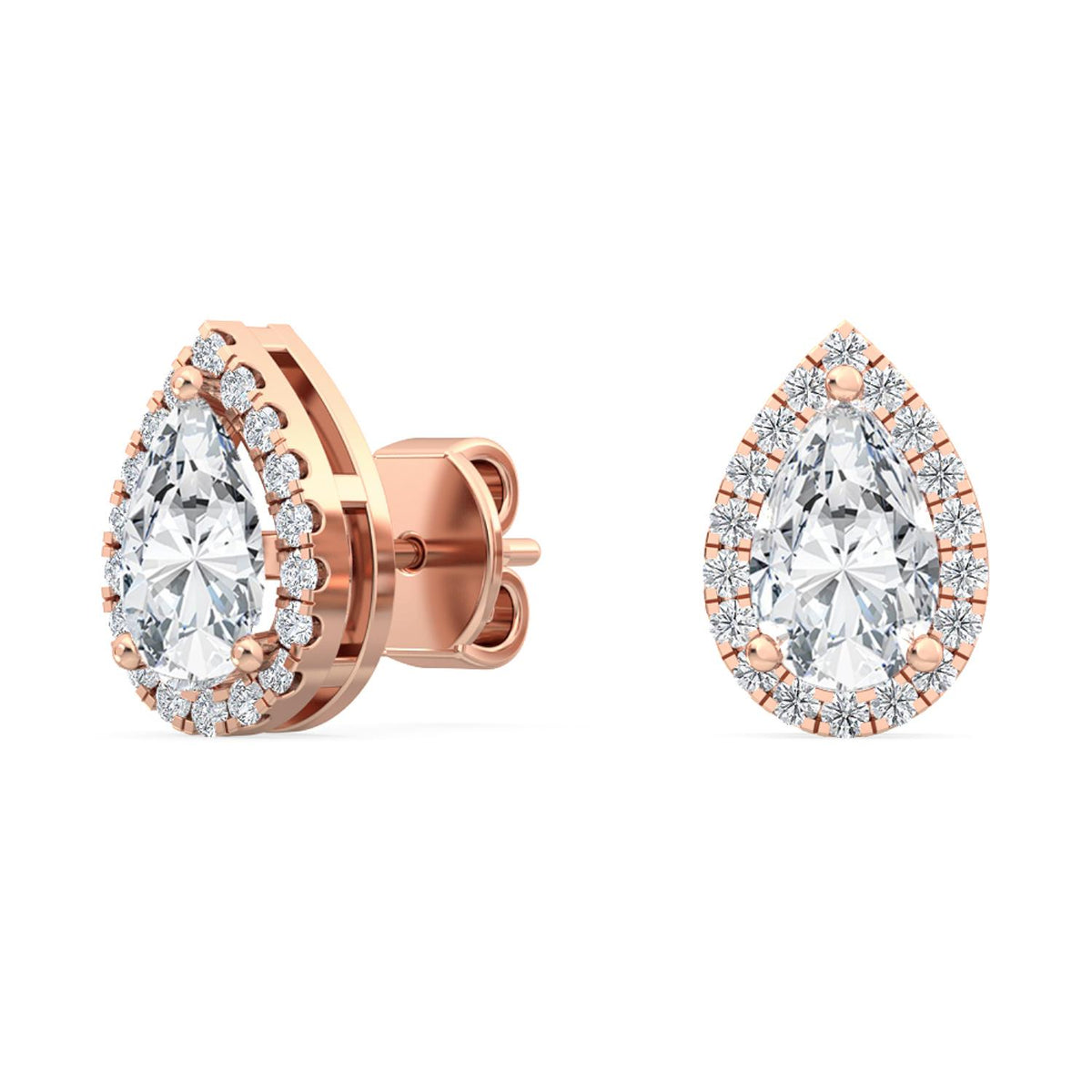 Rose Gold / 1.18ct Lab Grown Diamond Halo Earrings