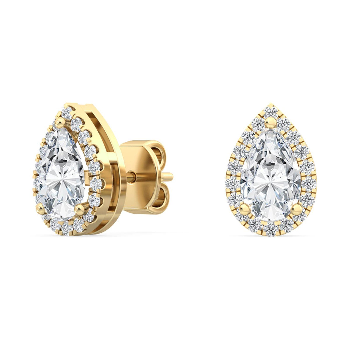 Yellow Gold / 1.18ct Lab Grown Diamond Halo Earrings