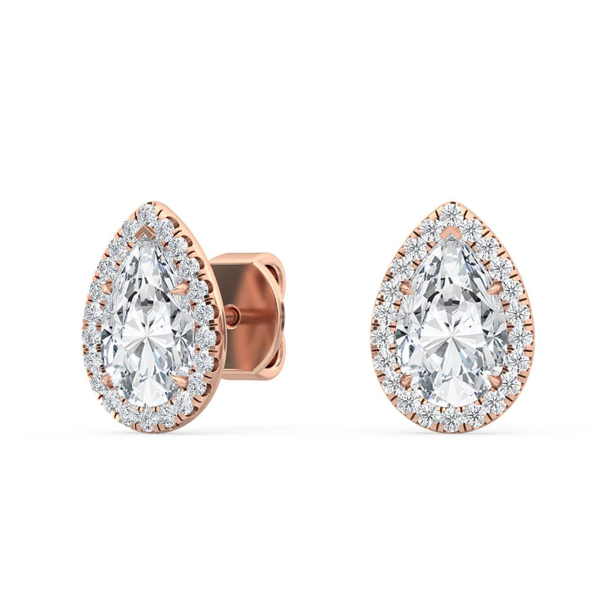 Rose Gold / 1.37ct Lab Grown Diamond Halo Earrings