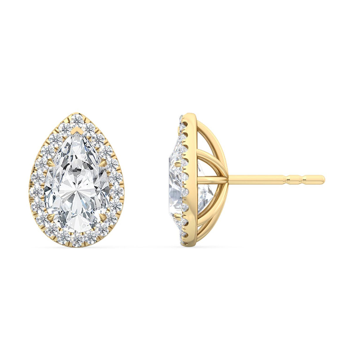 Yellow Gold / 1.37ct Lab Grown Diamond Halo Earrings