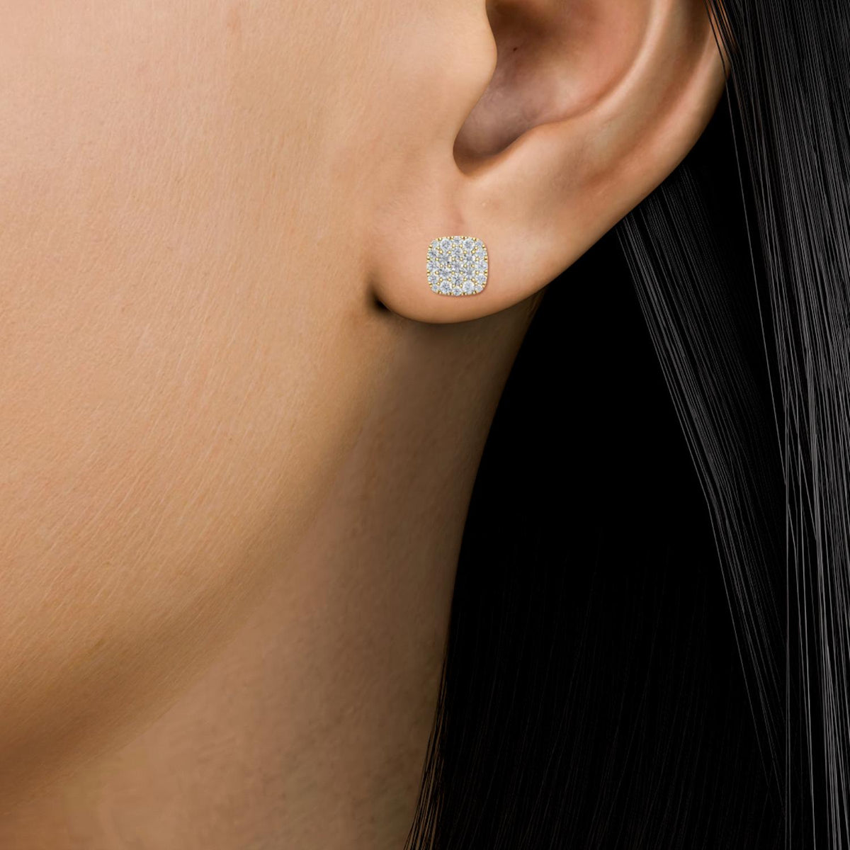 Yellow Gold / 1.28ct Lab Grown Diamond Cluster Earrings